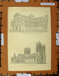 Original Old Antique Print C1800-1870 Architecture York Cathedral 19th Century