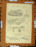 Original Old Antique Print Ref.238 C1800-1870 Agricultural Implements Farm