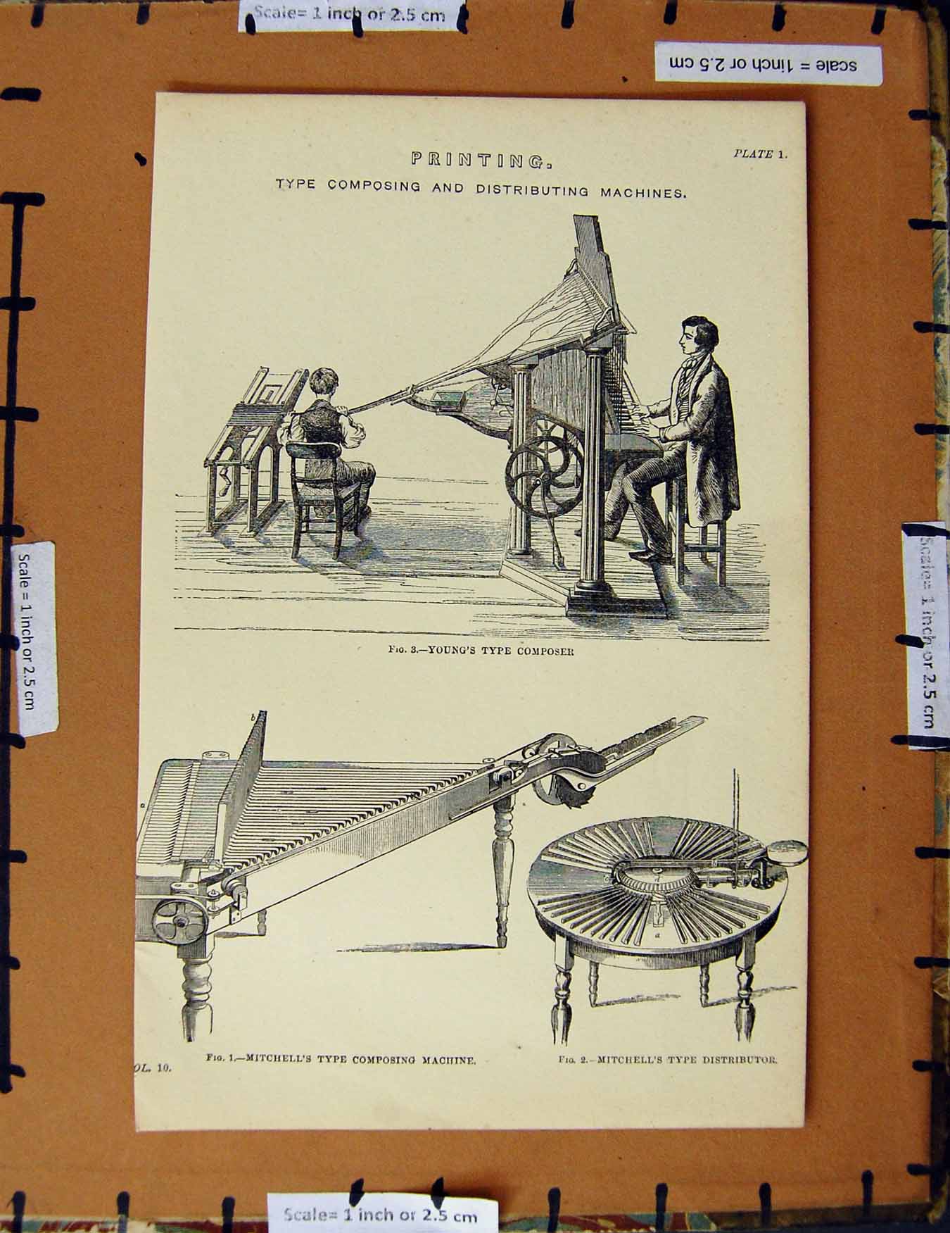 Original Old Antique Print C1800-1870 Ing Composing Machine 19th