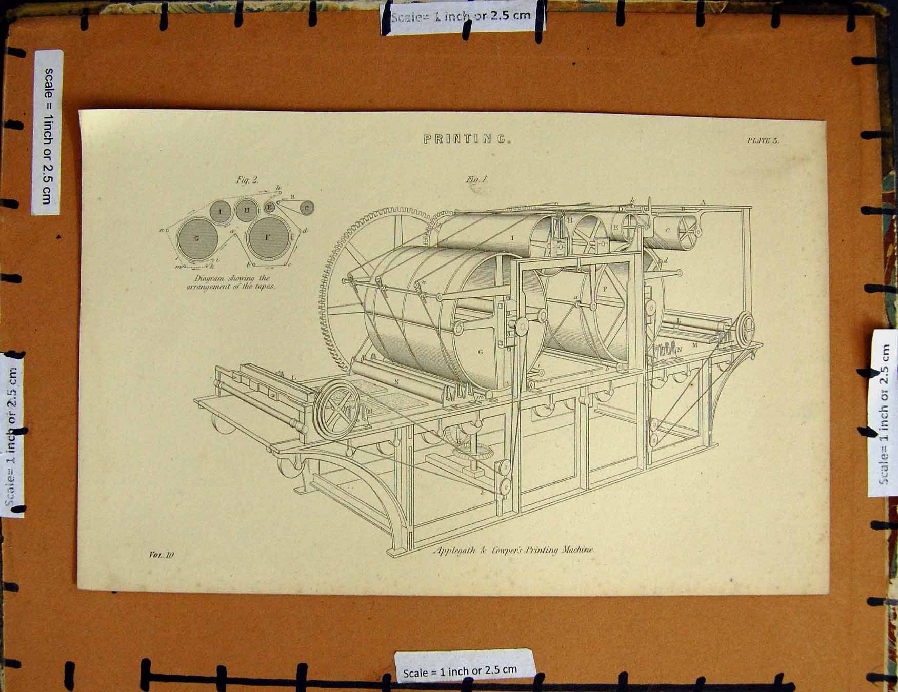 Original Old Antique Print C1800-1870 Applegath Cowper Ing Machine 19th Century