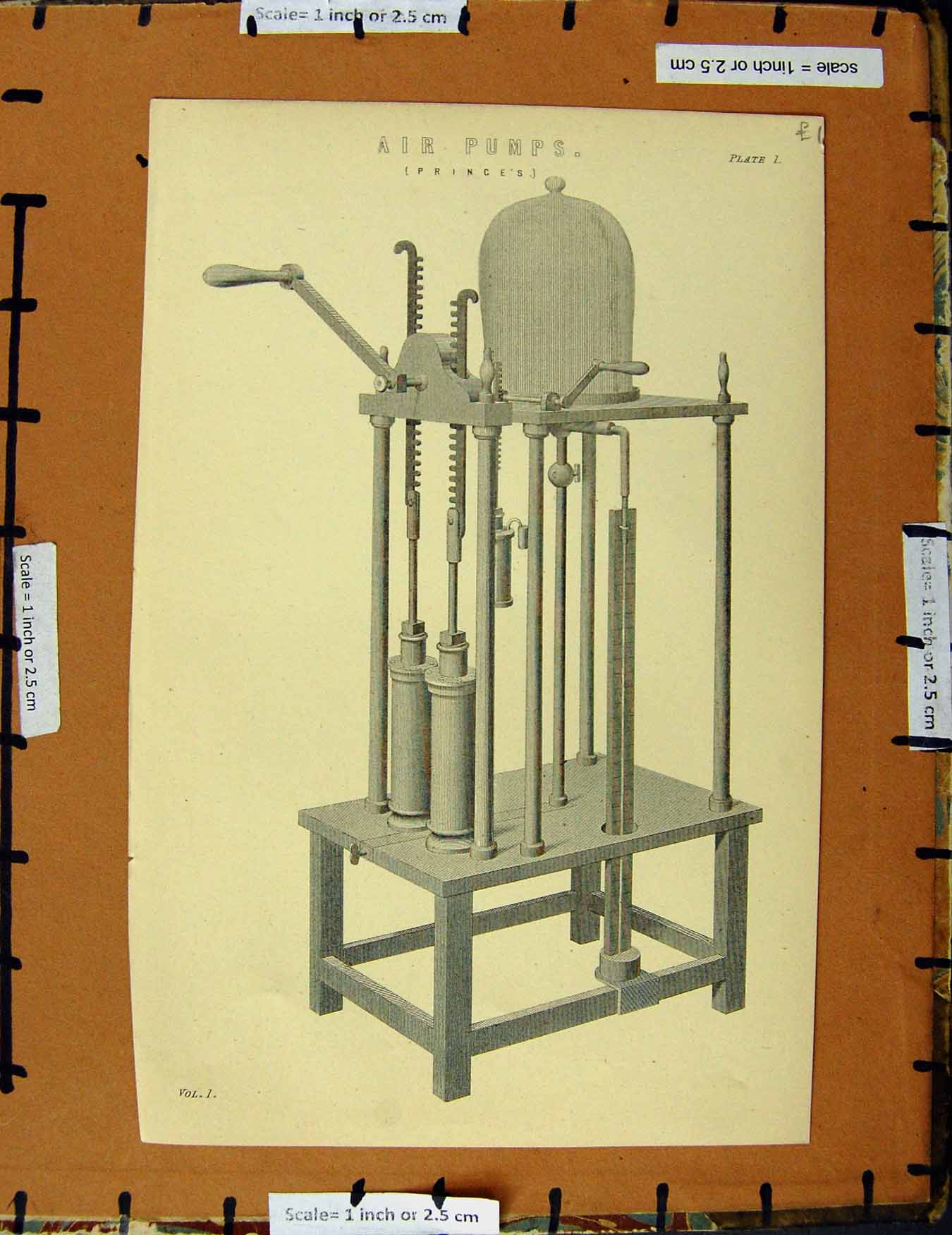 Original Old Antique Print C1800-1870 Air Pump Prince Machinery Napoleonic Era