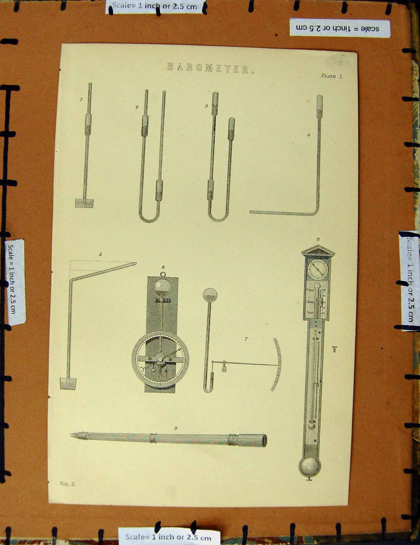 Original Old Antique Print C1800-1870 Barometer Instruments 19th