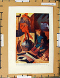 Original Old Antique Print C1800-1870 King Gen River Kitchen Hob 19th Century