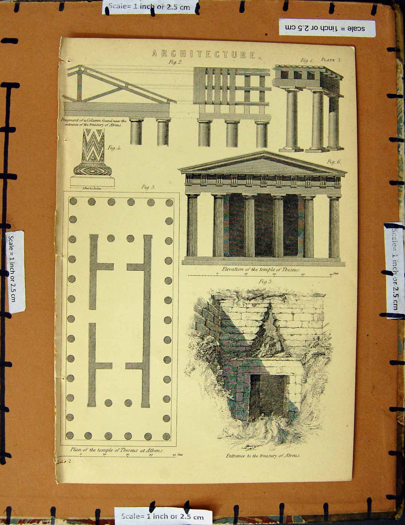 Original Old Antique Print C1800-1870 Architecture Athens Atreus 19th Century