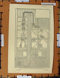 Original Old Antique Print C1800-1870 Mill Grinding Ore Machinery 19th Century