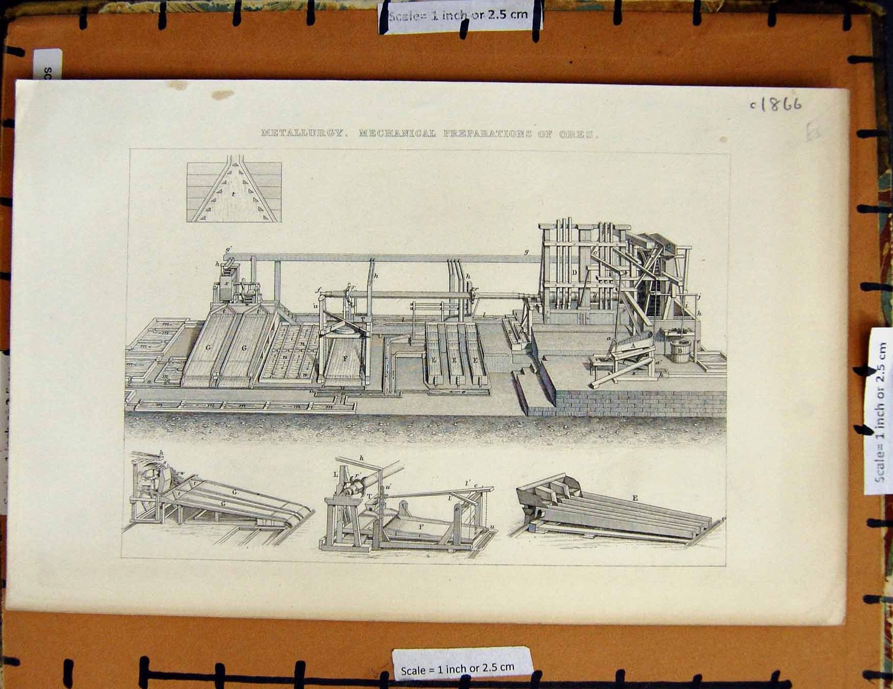 Original Old Antique Print C1800-1870 Metallurgy Machines Mechanics Ores 19th