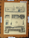 Original Old Antique Print C1800-1870 Furnaces Fusion Steel Machine 19th