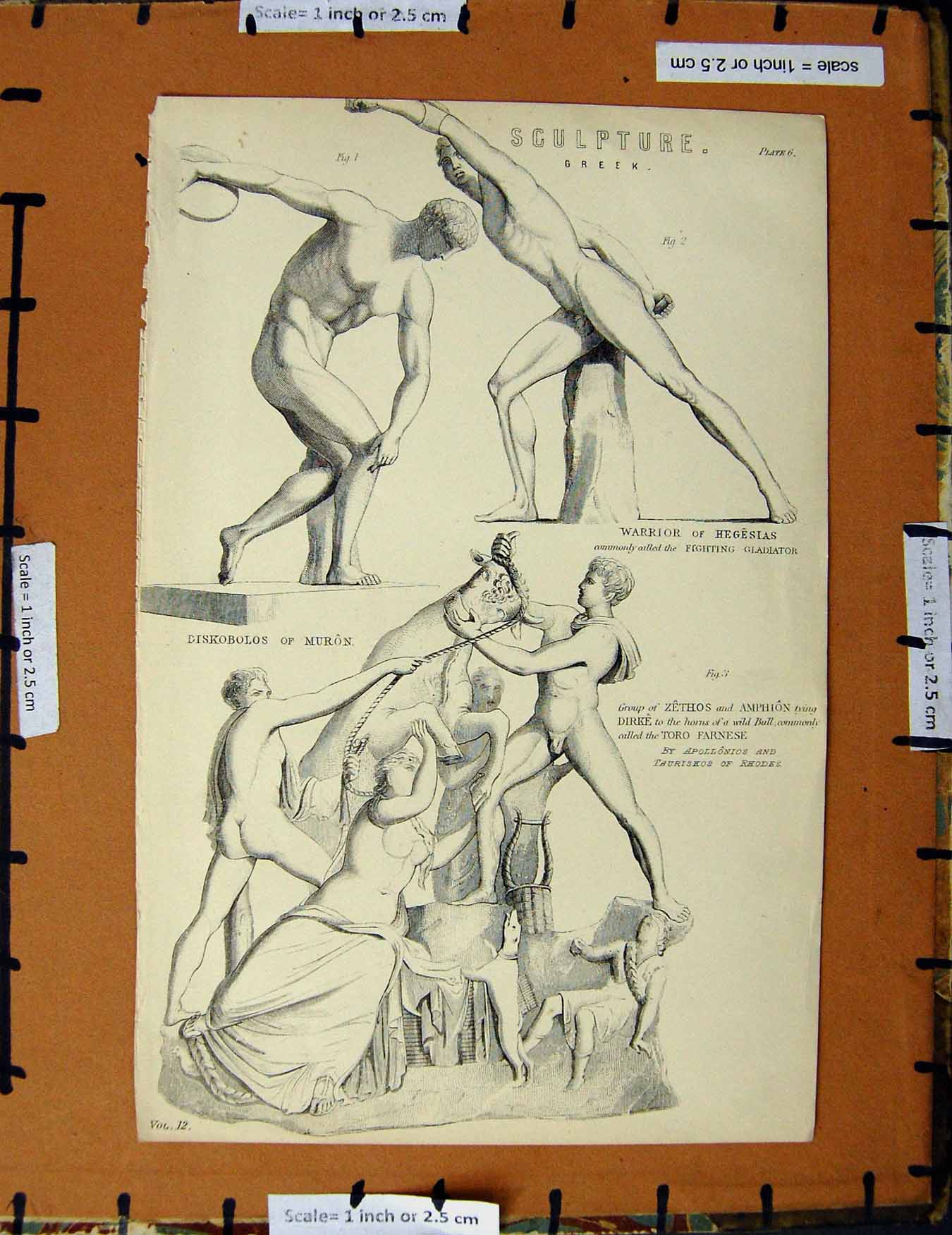Original Old Antique Print C1800-1870 Greek Scuplture Zethos Muron 19th Century