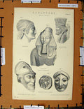 Original Old Antique Print C1800-1870 Ancient Sculpture Egyptian 19th Century