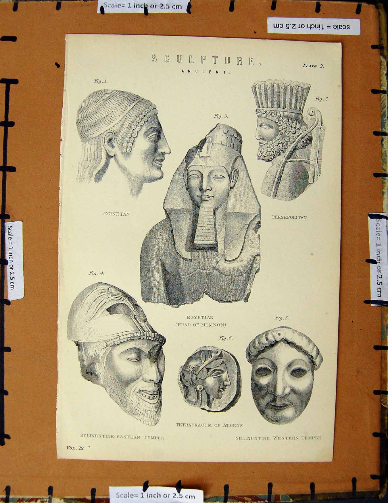 Original Old Antique Print C1800-1870 Ancient Sculpture Egyptian 19th Century