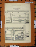Original Old Antique Print Ref.241 C1800-1870 Cotton Spinning Machinery
