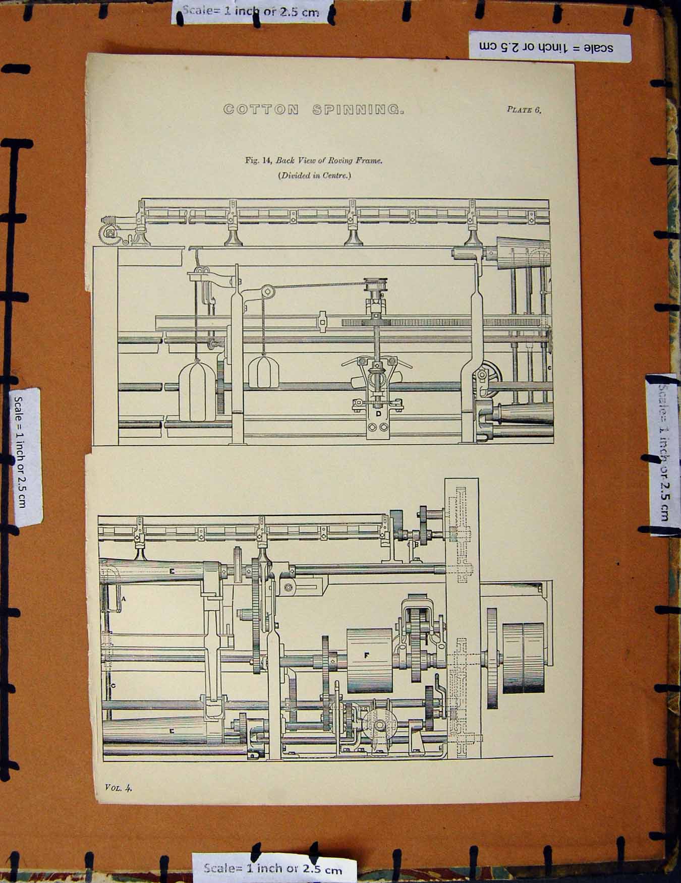 Original Old Antique Print Ref.241 C1800-1870 Cotton Spinning Machinery