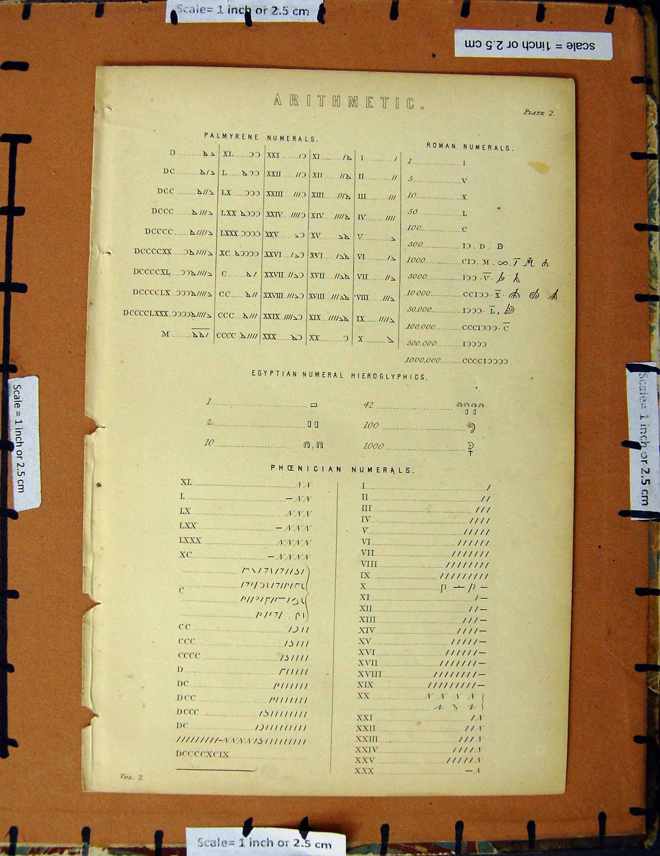Original Old Antique Print C1800-1870 Arithmetic Numerals Hieroglyphics 19th