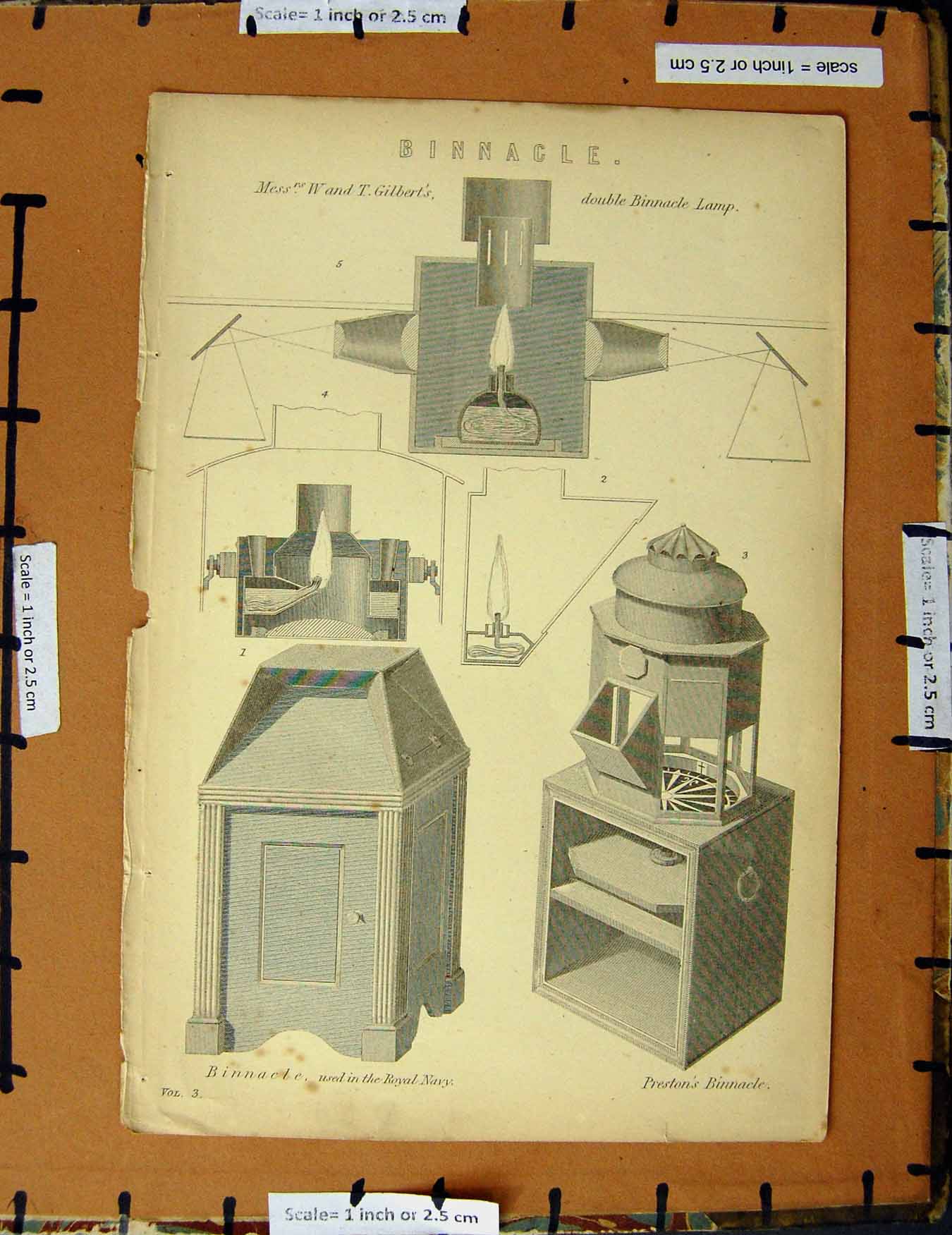 Original Old Antique Print C1800-1870 Binnacle Gilbert Binnacle Navy 19th