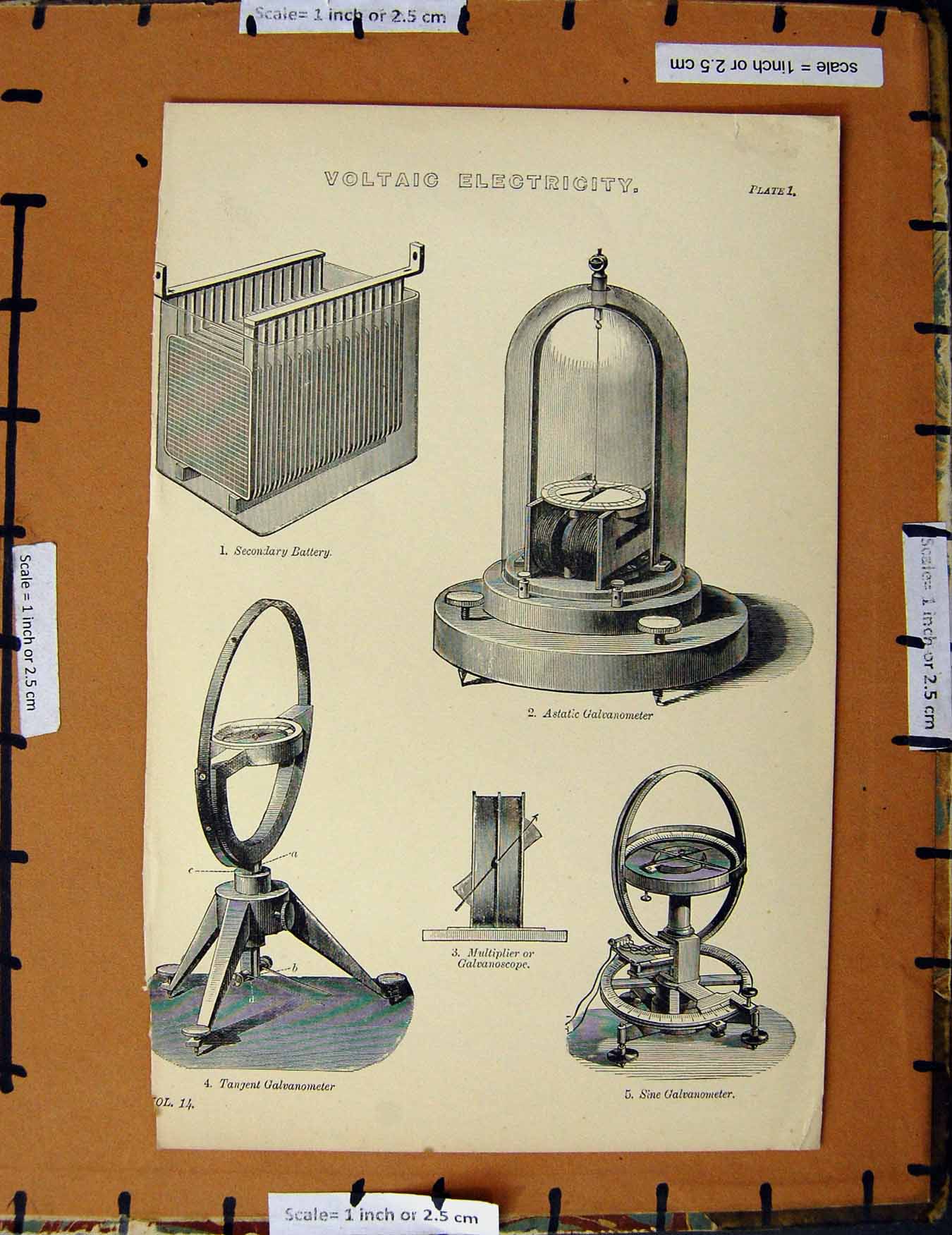 Original Old Antique Print C1800-1870 Voltaic Electricity Battery 19th Century