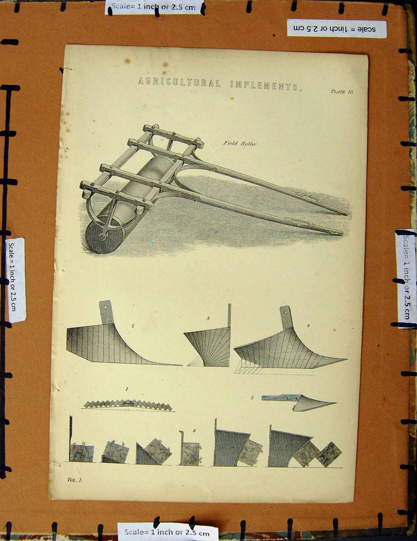 Original Old Antique Print Ref.242 C1800-1870 Agricultural Implements Roller