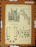 Original Old Antique Print C1800-1870 Architecture Westminster Court 19th