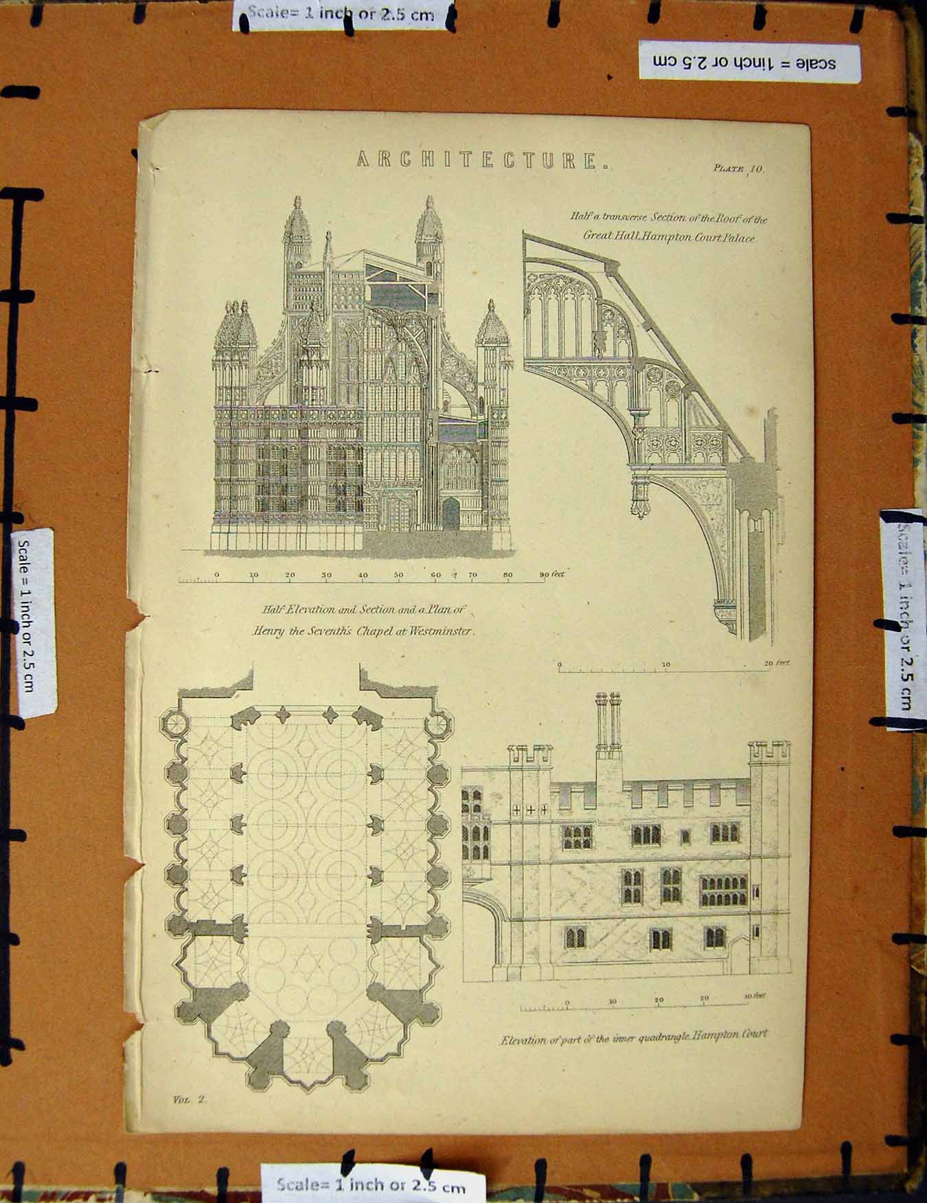 Original Old Antique Print C1800-1870 Architecture Westminster Court 19th