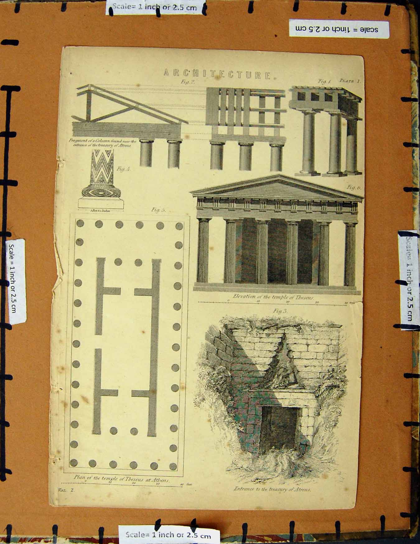 Original Old Antique Print C1800-1870 Architecture Athens Theseus 19th Century