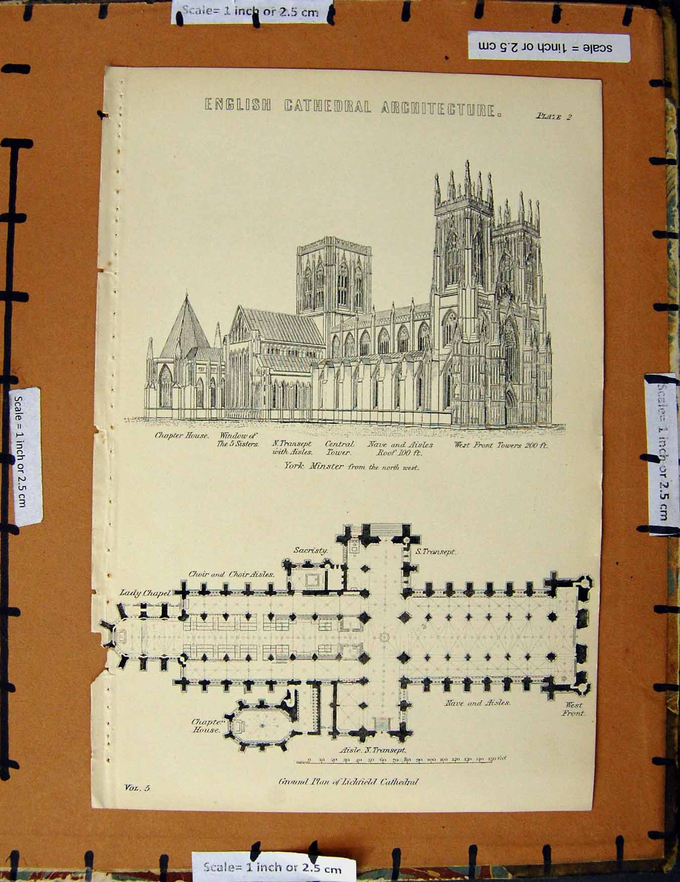 Original Old Antique Print Ref.243 C1800-1870 English Cathedral Architecture