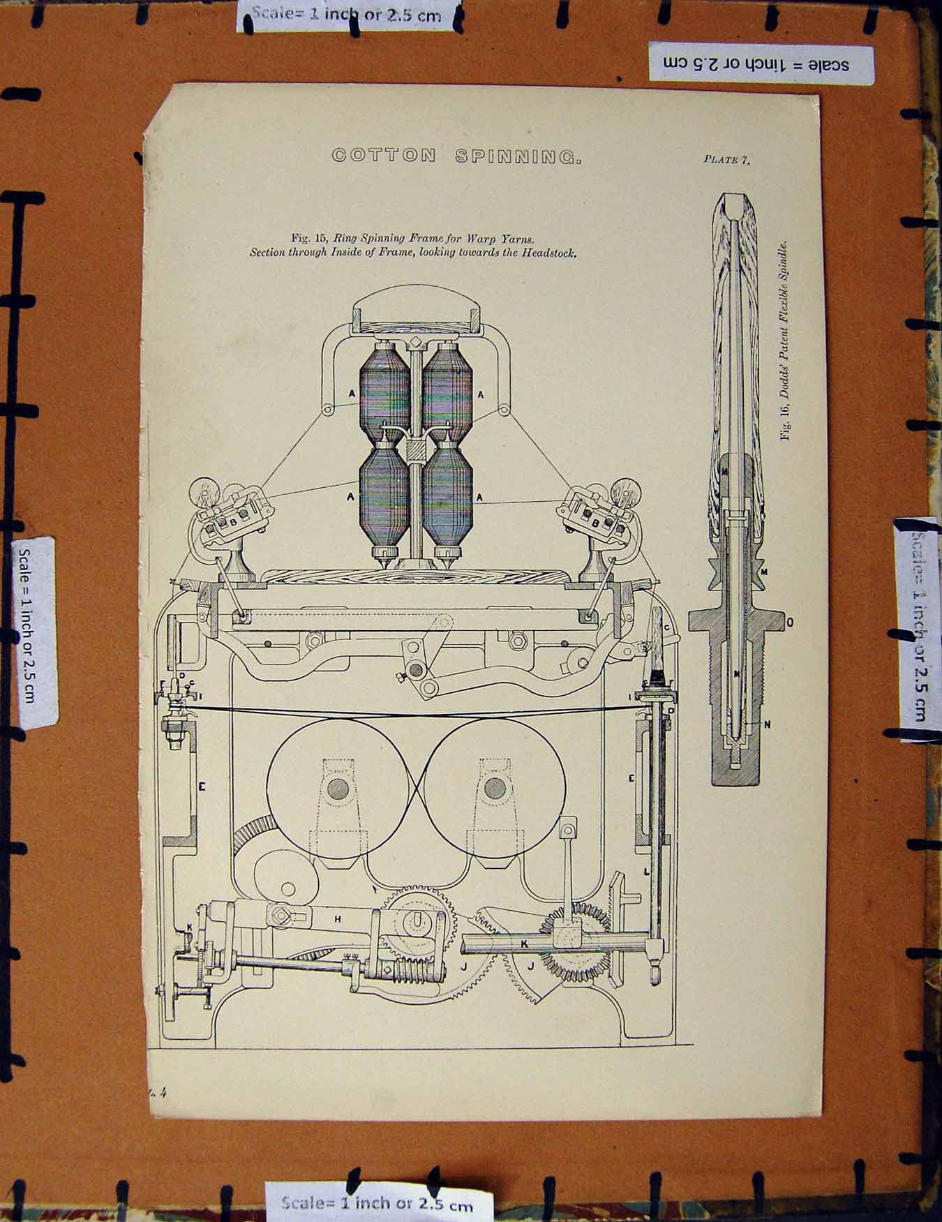 Original Old Antique Print C1800-1870 Cotton Spinning Dodd'S Spindle 19th