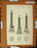 Original Old Antique Print C1800-1870 Lighthouse Wolf Chicken Rock 19th Century