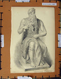 Original Old Antique Print C1800-1870 Sculpture Angelo'S Moses Napoleonic Era