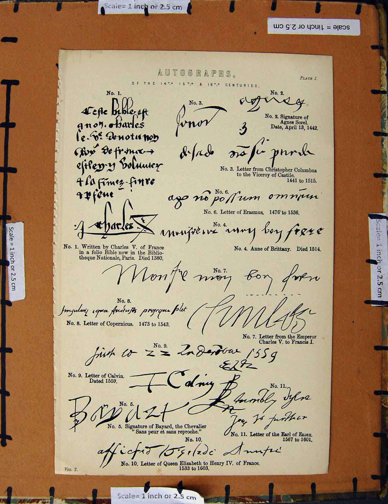 Original Old Antique Print C1800-1870 Autographs Columbus Earl Essex 19th