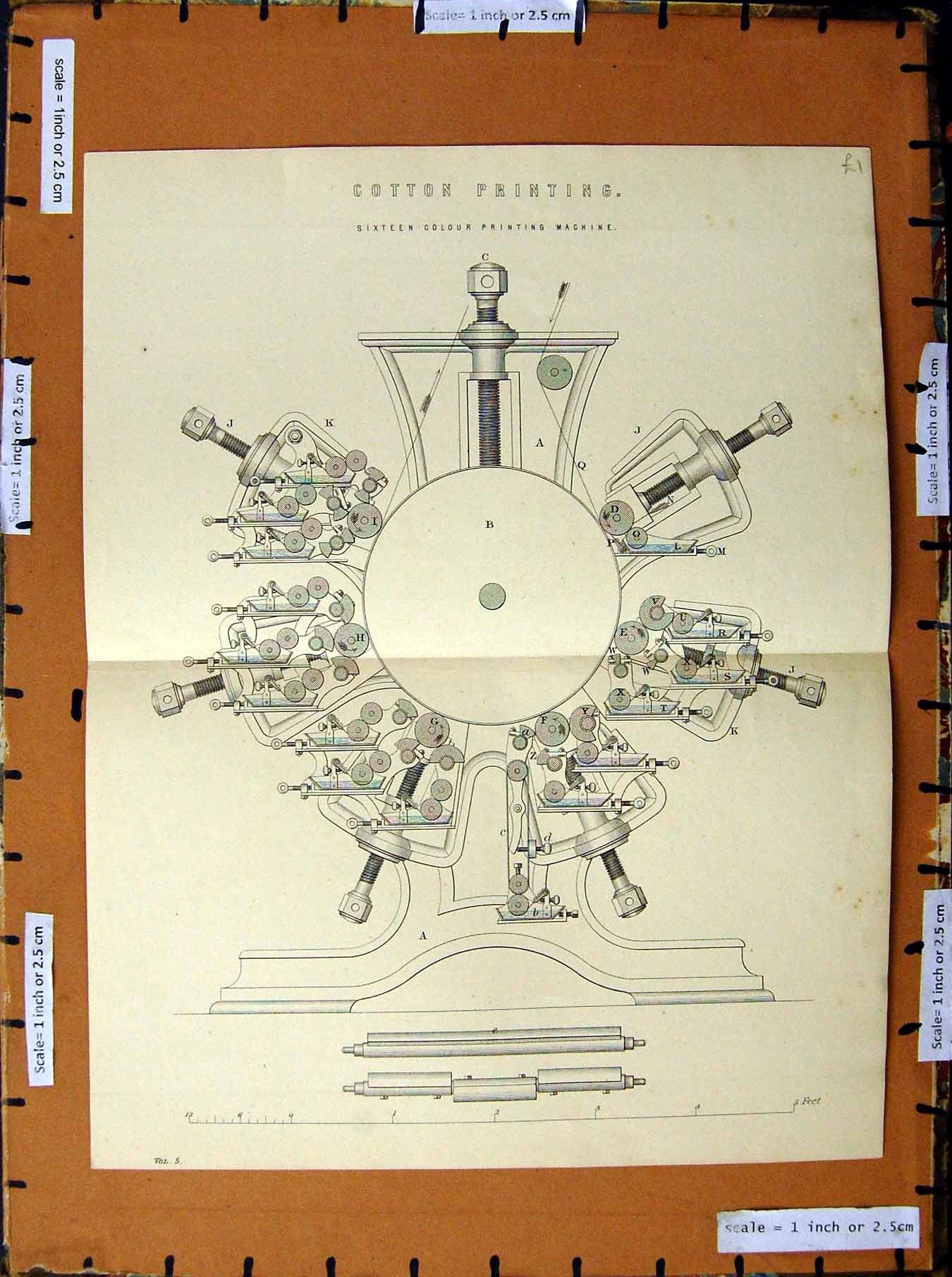 Original Old Antique Print C1800-1870 Colour Ing Machinery 19th