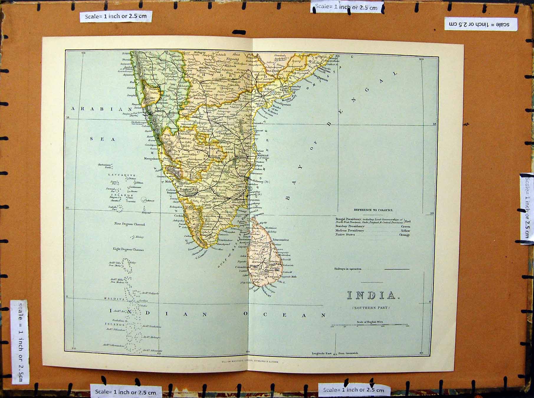 Original Old Antique Print C1800-1870 Colour Map India Ceylon Arabia 19th