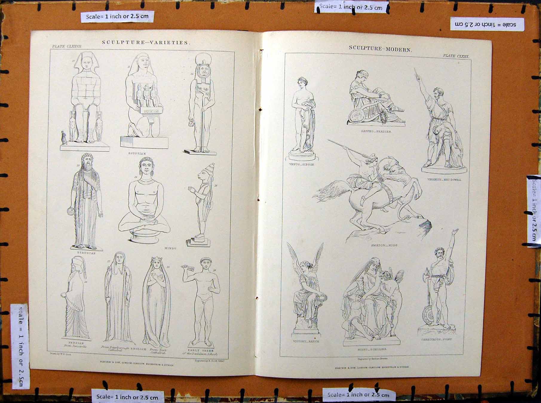 Original Old Antique Print C1800-1870 Sculpture Egyptian Hindu Foley 19th