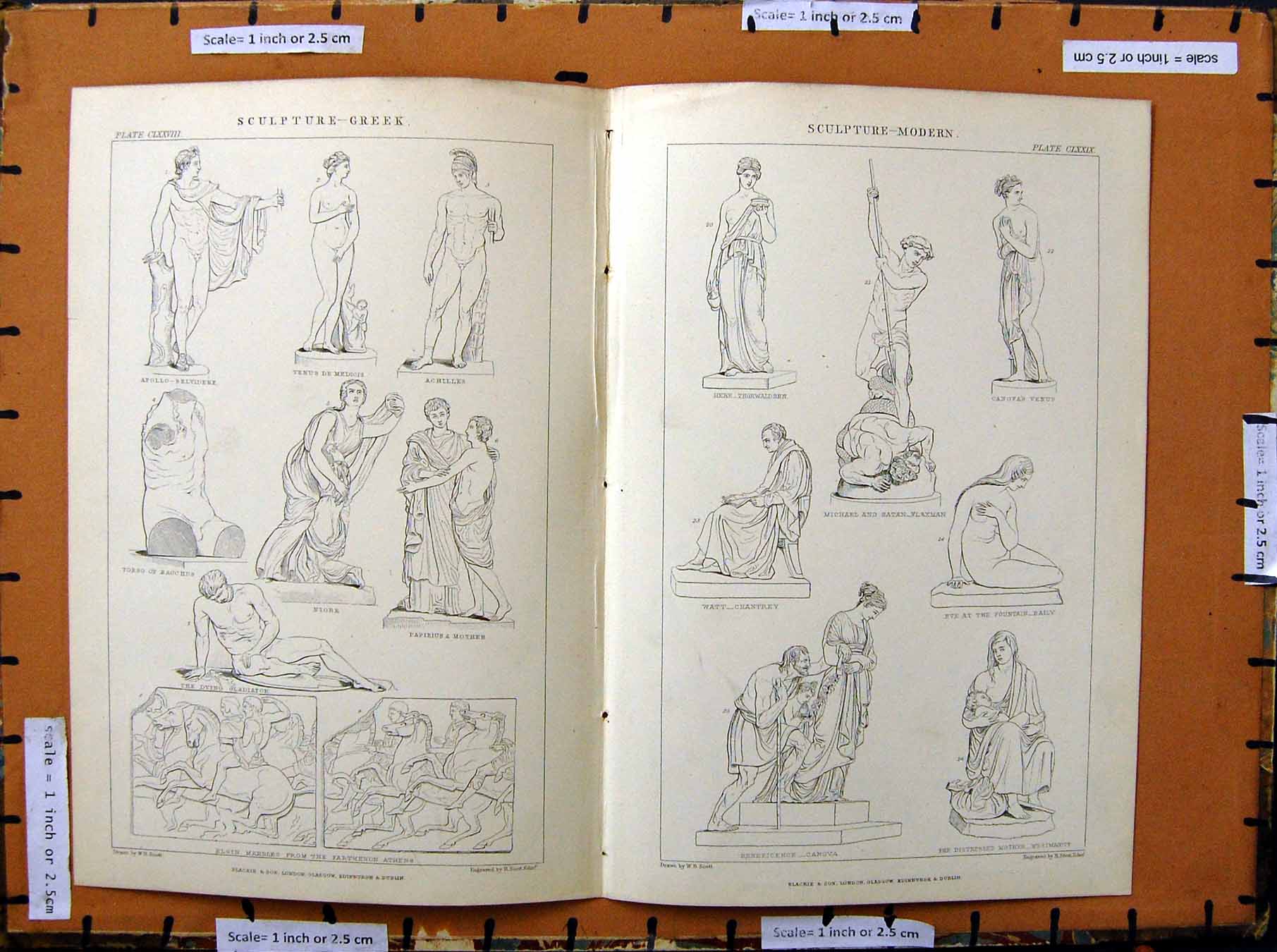 Original Old Antique Print C1800-1870 Greek Modern Sculpture Niobe 19th Century