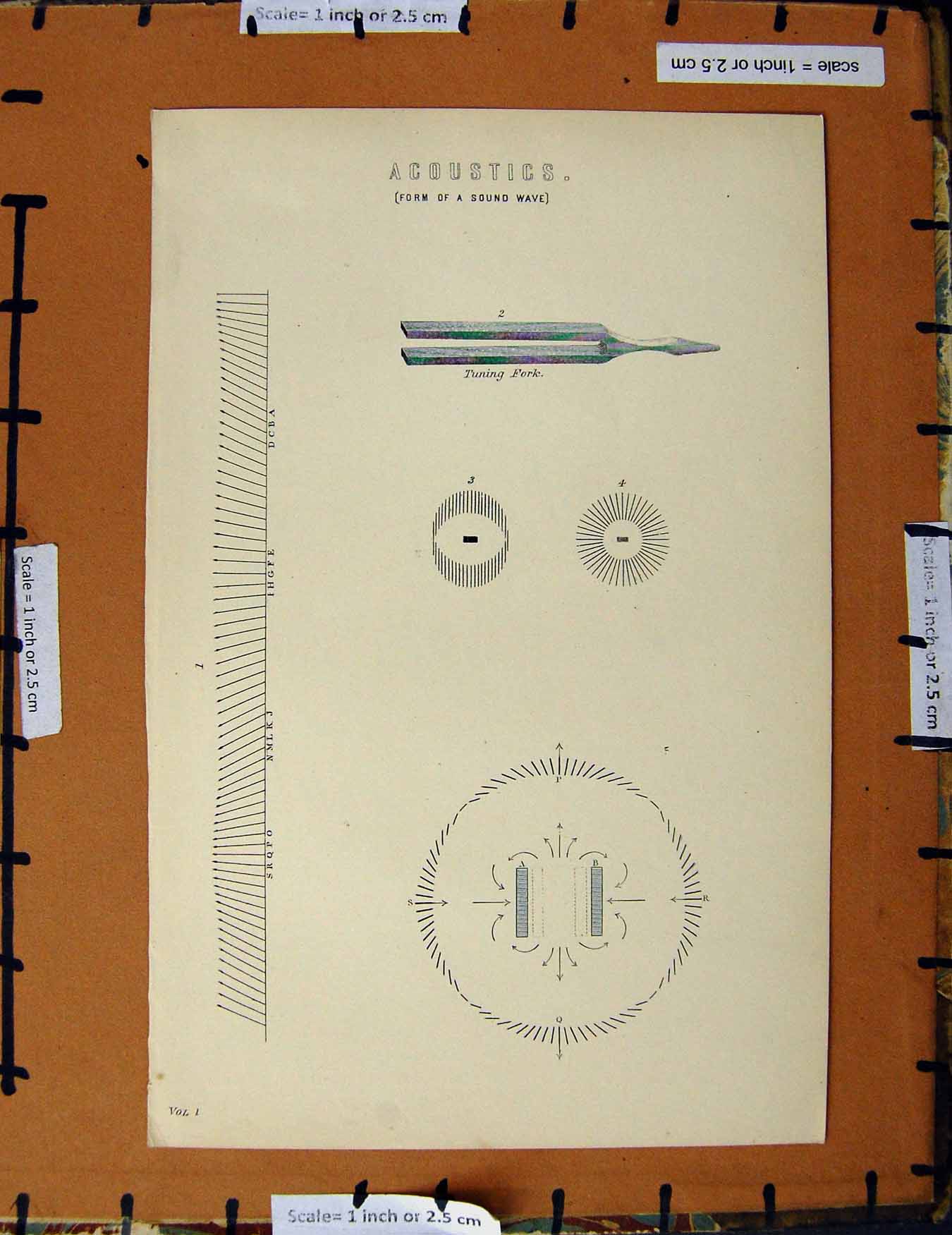 Original Old Antique Print C1800-1870 Acoustics Sound Wave Tuning 19th Century