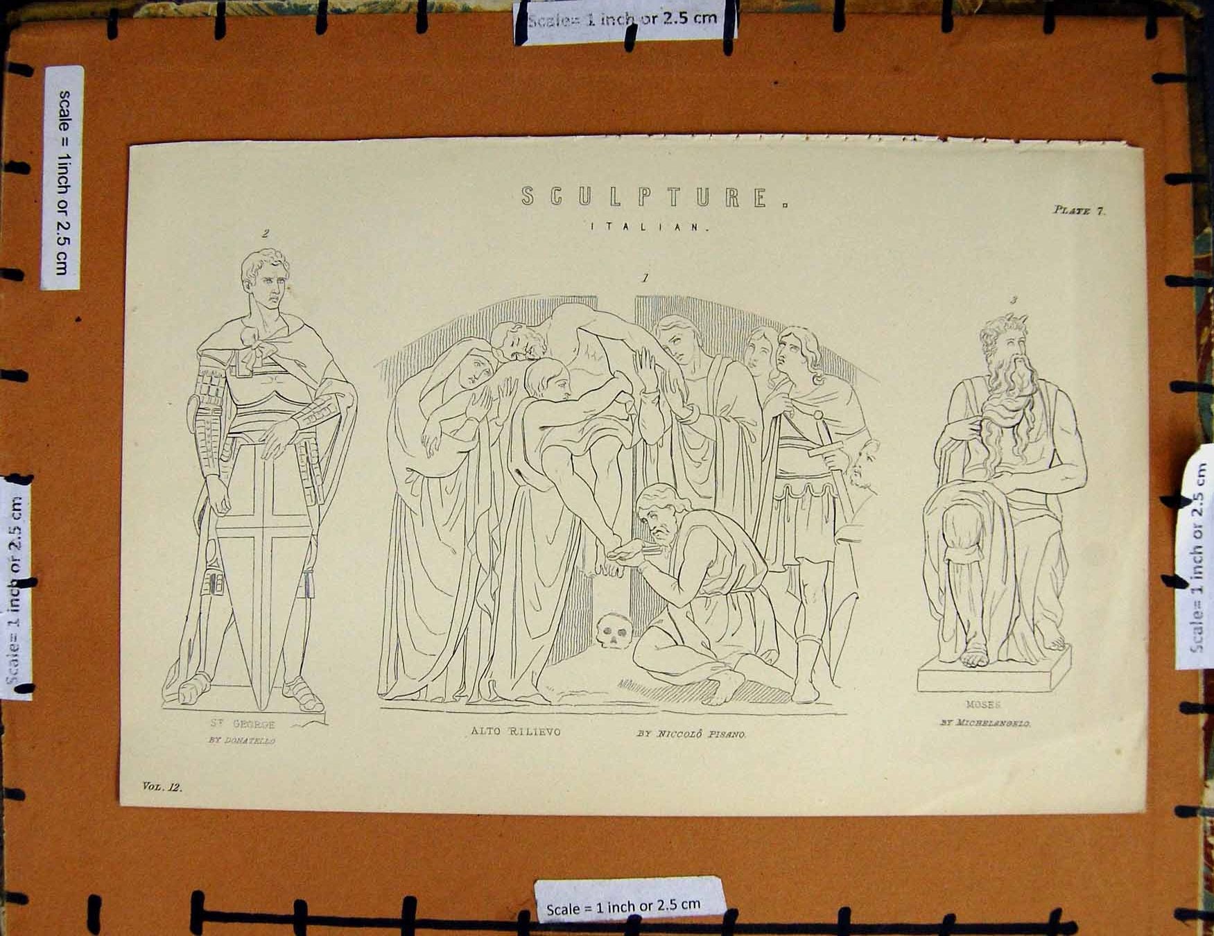 Original Old Antique Print C1800-1870 Italian Sculpture Moses George 19th