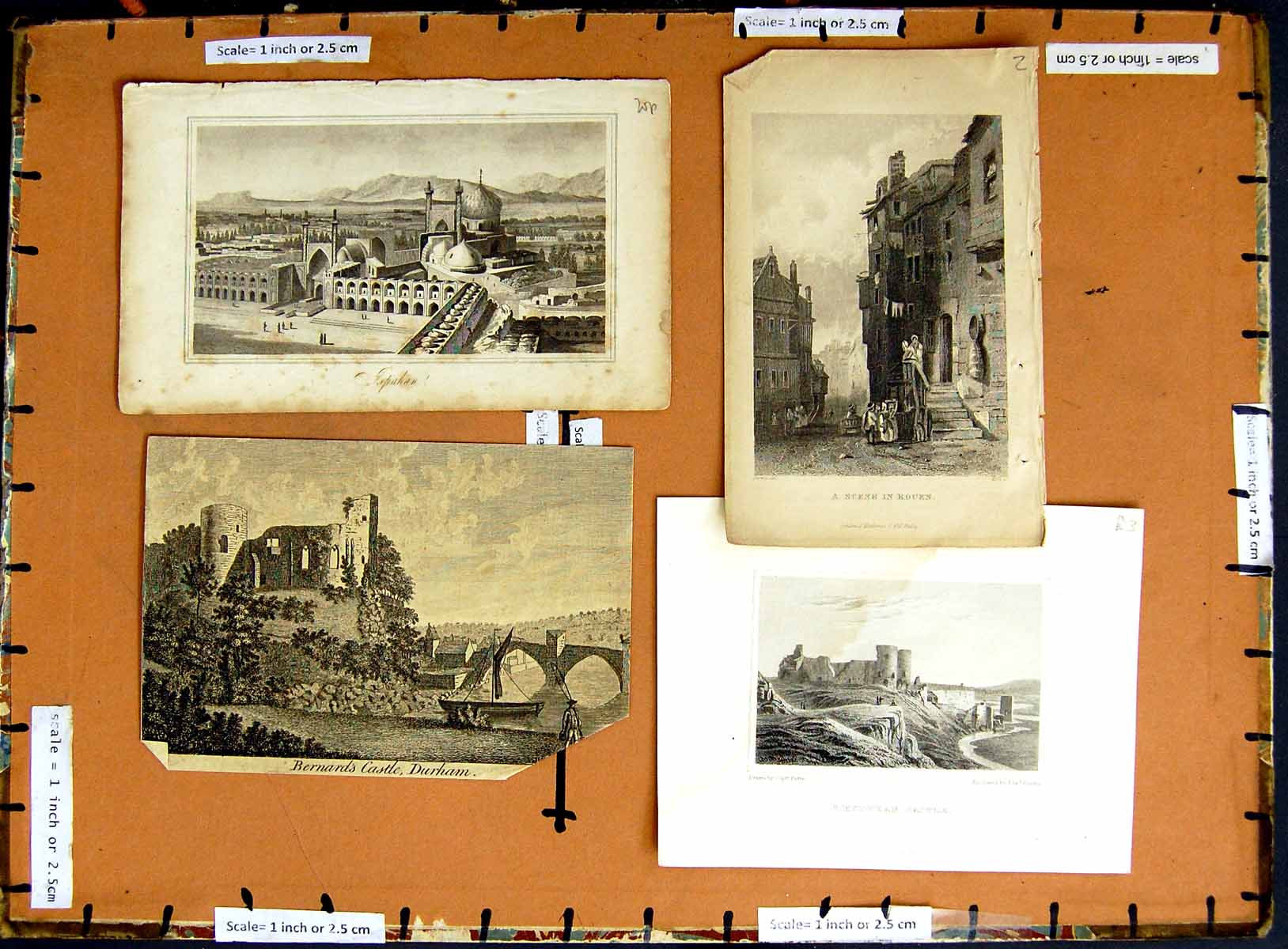Original Old Antique PrintC1790-C1940 Castle Rhyddlan Isahan Rouden