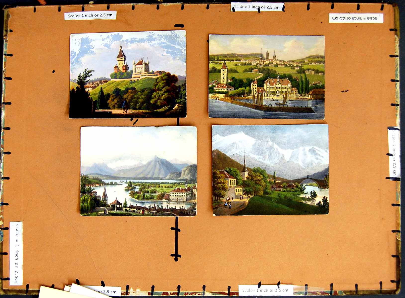 Original Old Antique PrintColour C1790-C1940 Mountains Snow Lakes Europe