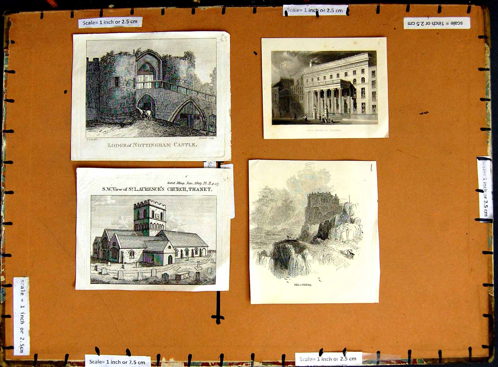 Original Old Antique PrintC1790-C1940 Nottingham Castle Church Thanet