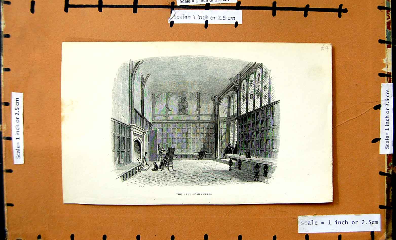 Original Old Antique Print Interior Hall Ockwells Architecture