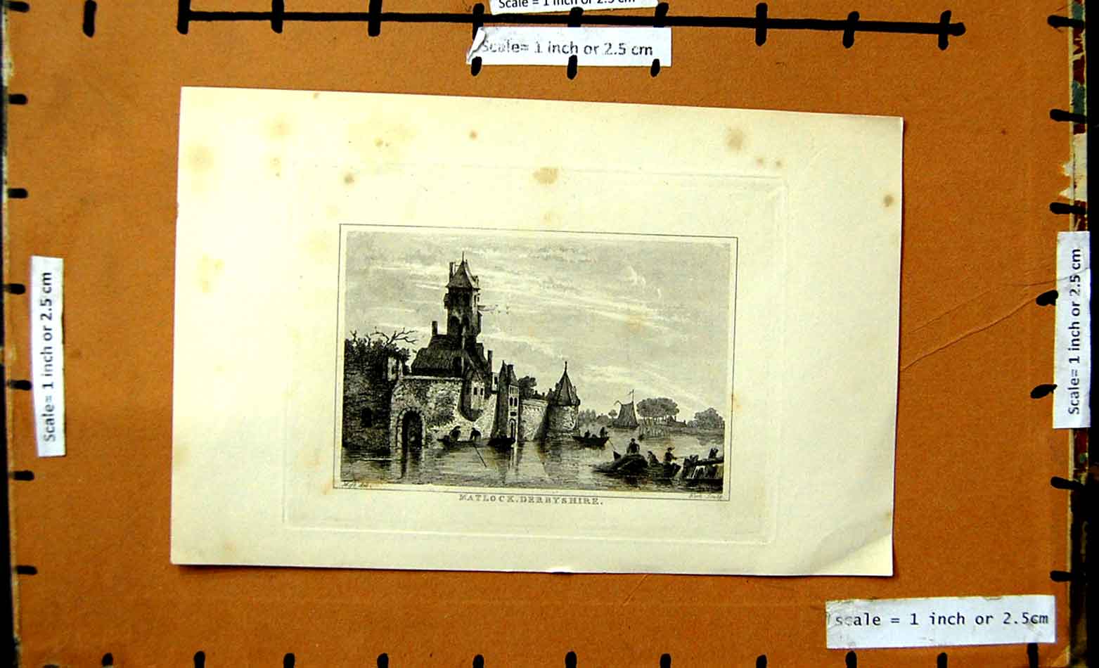 Original Old Antique Print View Matlock Derbyshire England Boats