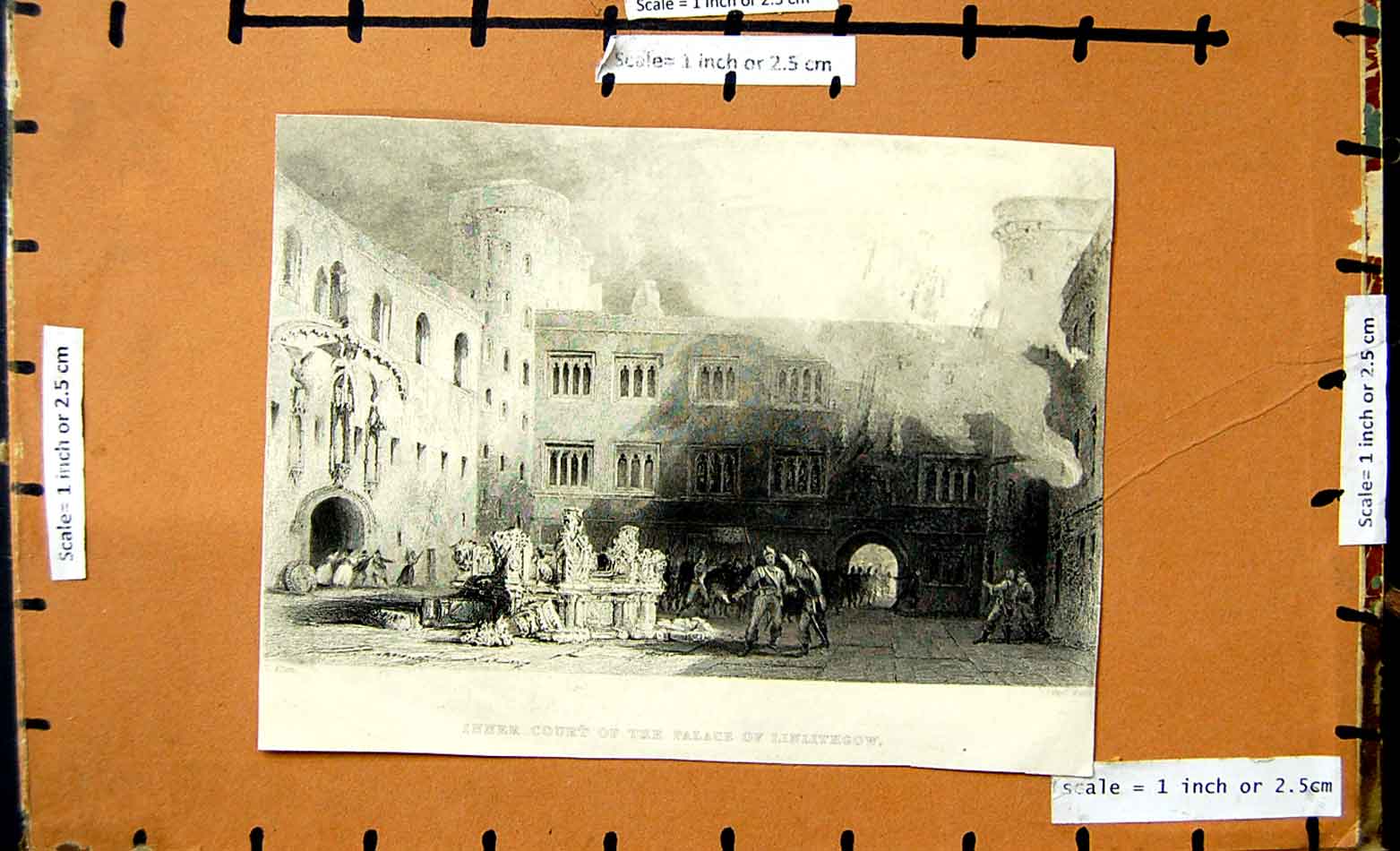 Original Old Antique Print View Inner Court Palace Linlighgow Allom Willis