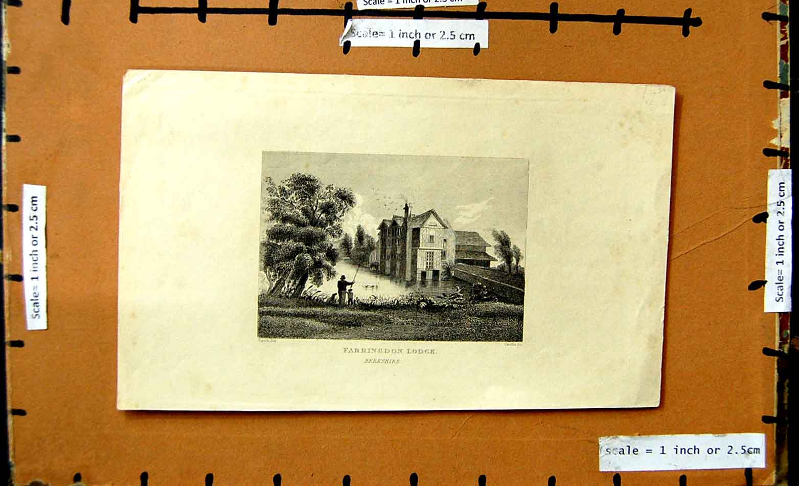 Original Old Antique Print View Farringdon Lodge Berkshire England Smith Castle