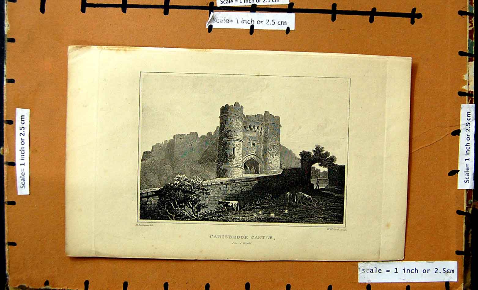 Original Old Antique Print View Carisbrook Castle Isle Wight Woolnoth