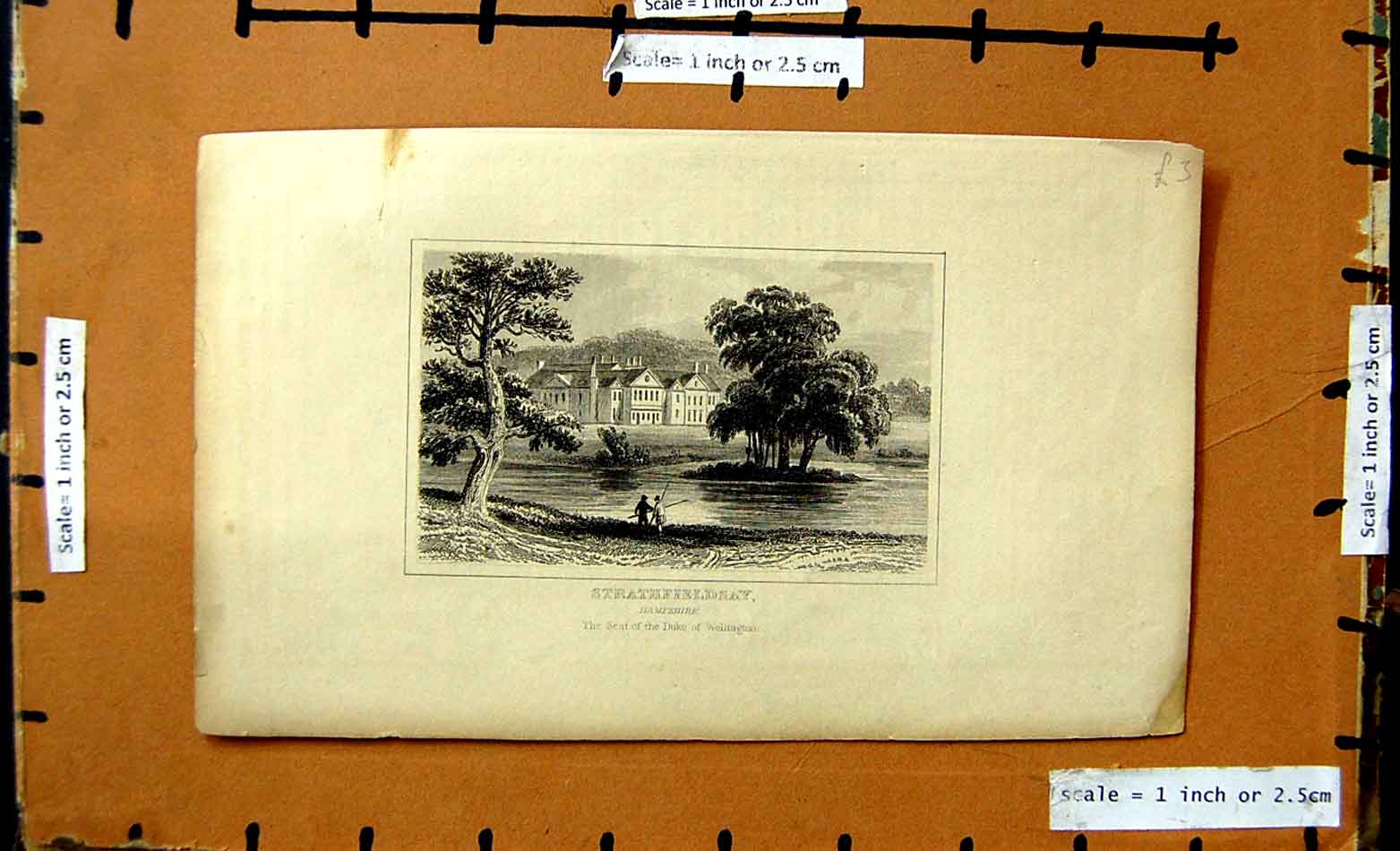 Original Old Antique Print View Strathfieldsay Hampshire Duke Wellington House