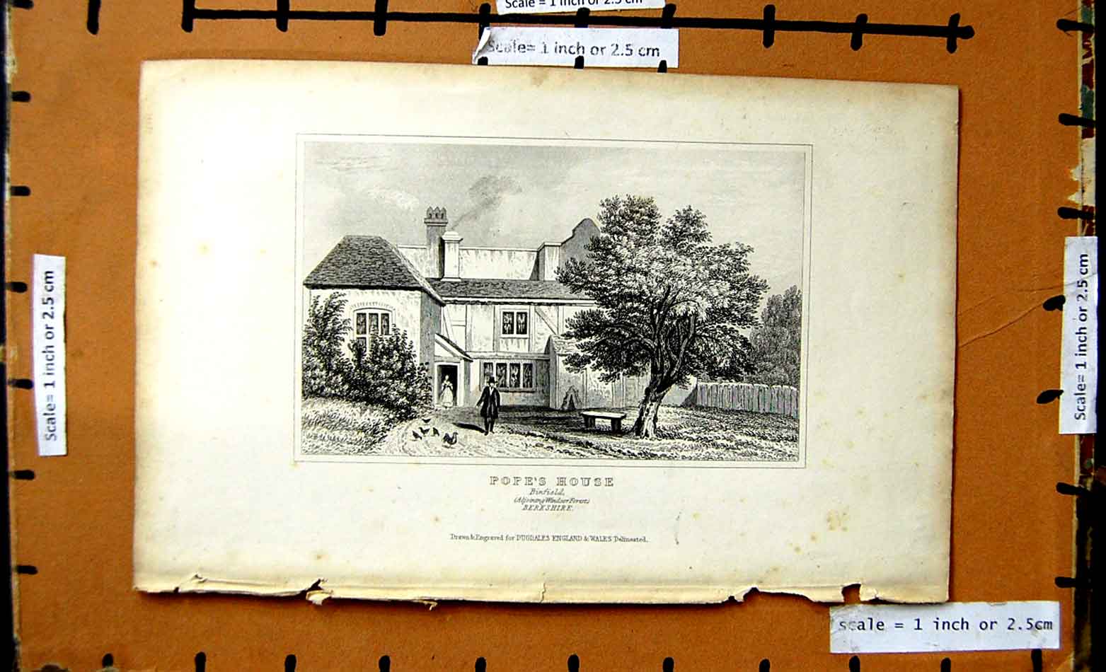 Original Old Antique Print View Pope'S House Binfield Berkshire Windsor Forest