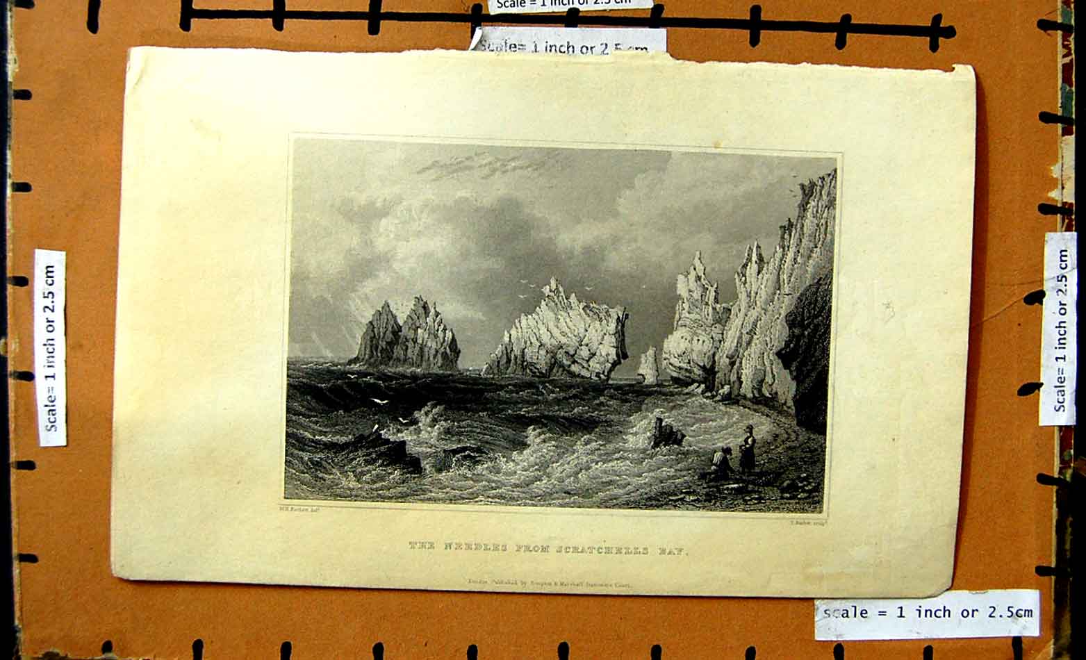 Original Old Antique Print View The Needles Scratchells Bay Cliffs Rocks