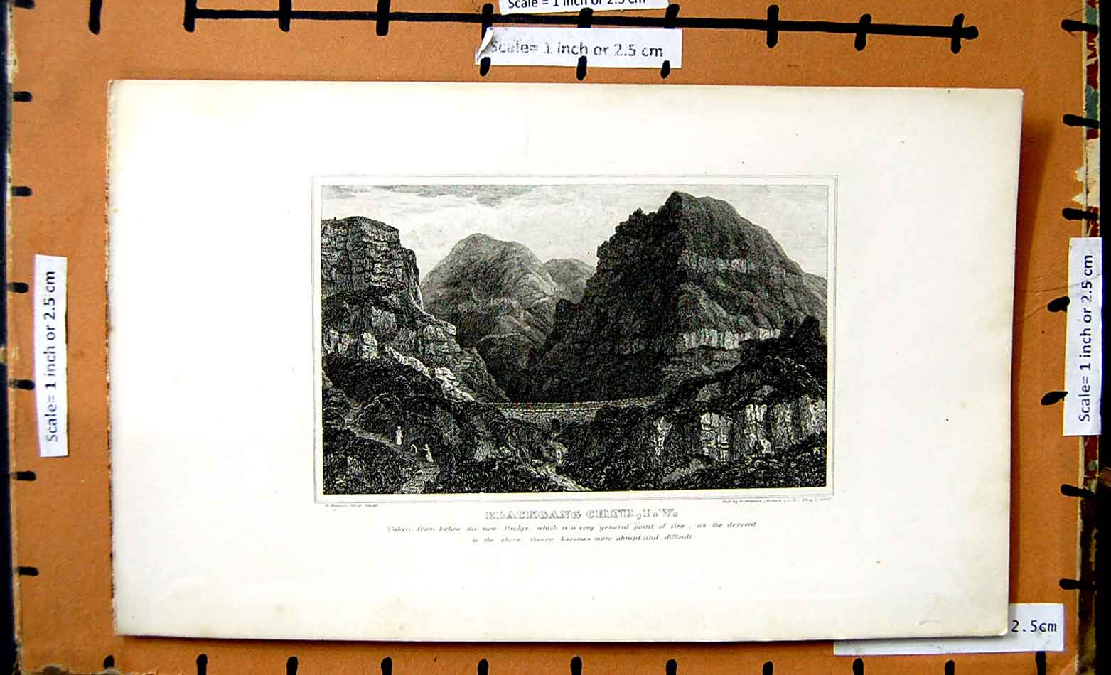 Original Old Antique Print View Blackgang Chine Mountains