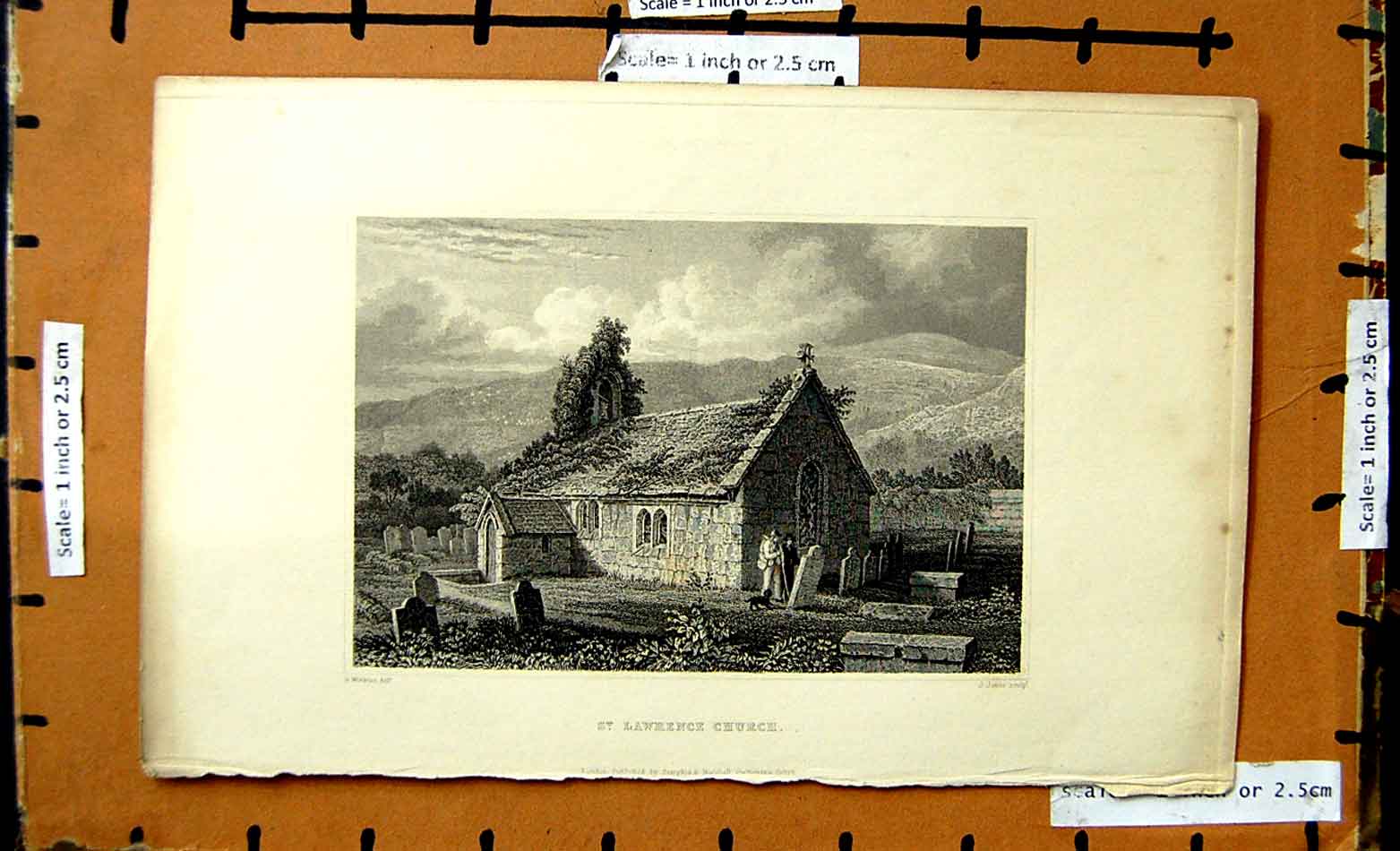 Original Old Antique Print View St. Lawrence Church Graves Winkles Jones