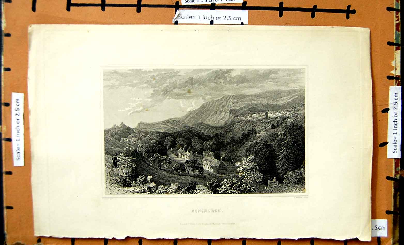 Original Old Antique Print View Bonchurch Mountains Houses Winkles