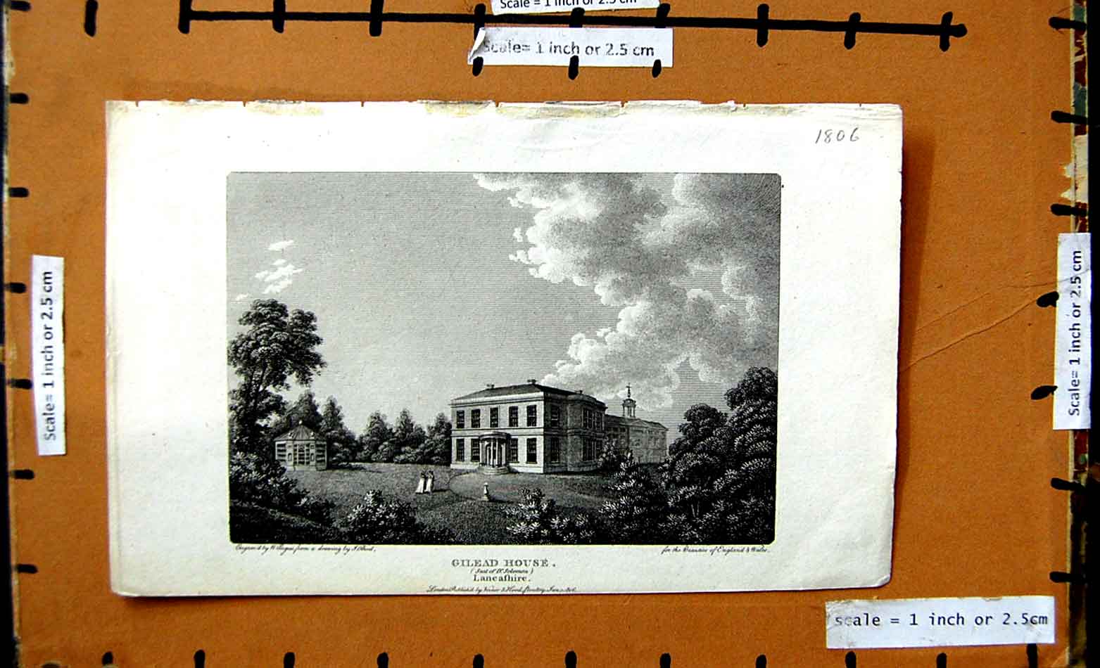 Original Old Antique Print 1806 View Gilead House Solemon Lancashire Angus 19th