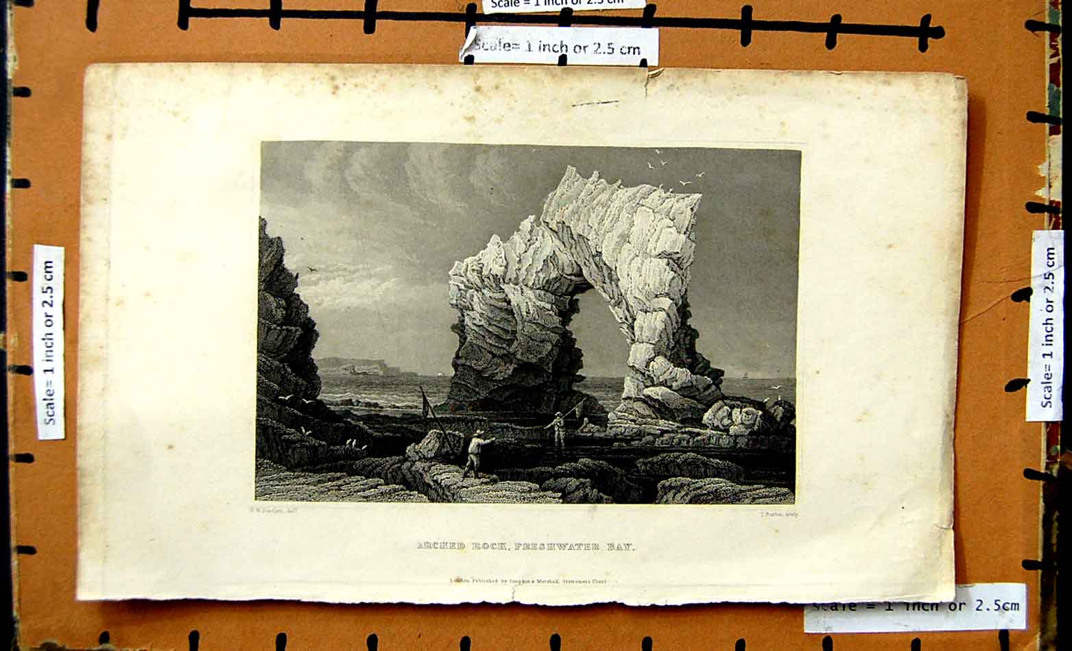 Original Old Antique Print View Arched Rock Freshwater Bay Bartlett Barber